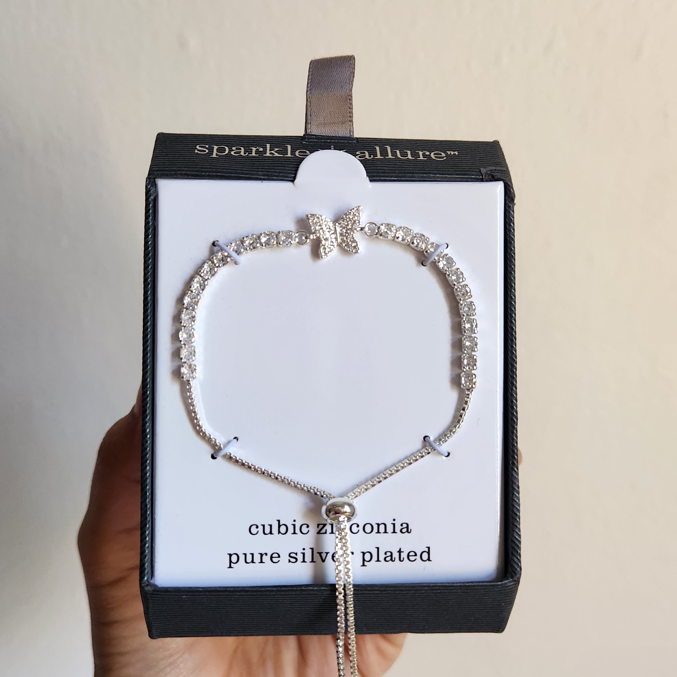 Sparkle Allure Silver Cubic Zirconia Adjustable Bracelet Butterfly Design